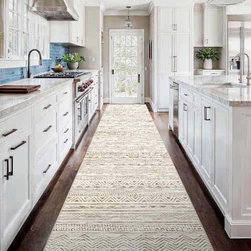 3x18 Runner Rug Washable Moroccan (Beige / 3' x 18')