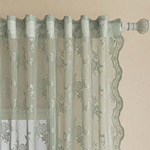 Sage Green Lace Curtains 54 Inch Length Vintage Short Curtains (Sage Green / 50"W x 54"L (Pack of 2))