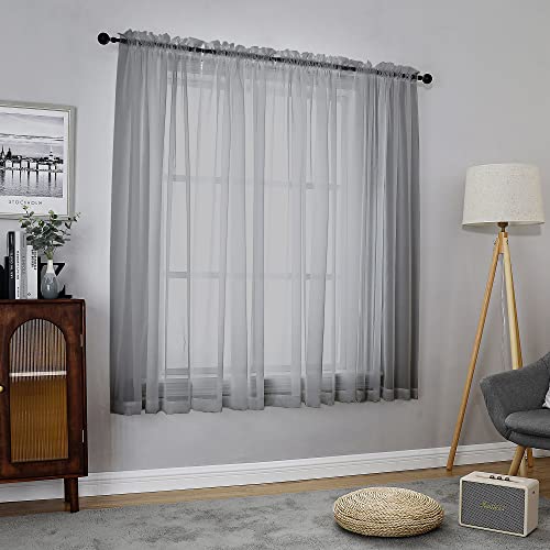 Sheer Curtains 63 Inch Length 2 Panels (Charcoal Grey / 42"W x 63"L (Pack of 2))