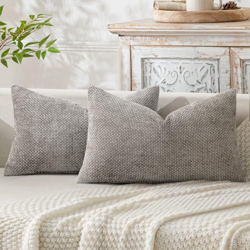 Decorative Lumbar Throw Pillow Covers 12x20 Inch Light Gray 2 Pack (20" x 12" (Pack of 2) / Light Gray)