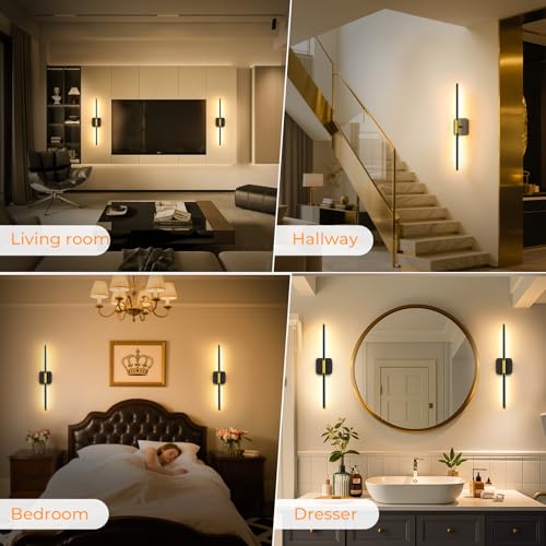 Battery Operated Wall Sconces 360°Rotate Detachable Dimmable Set of 2 (Black-Square Base / 2 Pack)