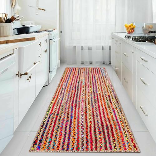 Jute Cotton Braided Woven Runner 2x6 Feet (2' x 6' (Runner) / Multi Color)