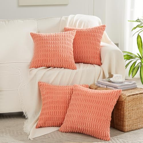 4 Packs Decorative Throw Pillow Covers for Living Room Couch Bed (24" x 24" (Pack of 4) / Coral)
