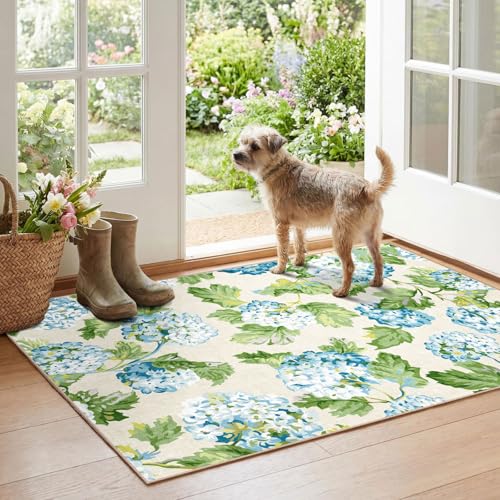 Floral Outdoor Rug (Hydrangea Blooms - Light Blue / 2'4" x 3'7" (Rectangular))