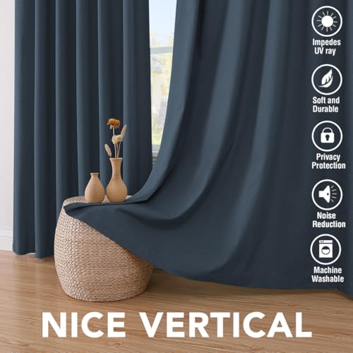 100% Blackout Linen Curtains 72" L 2 Panels Navy (Navy / 52"W x 72"L (Pack of 2))