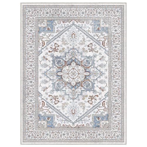 Soft Area Rugs 9x12 (9' x 12' (Rectangular) / Cream White & Blue)