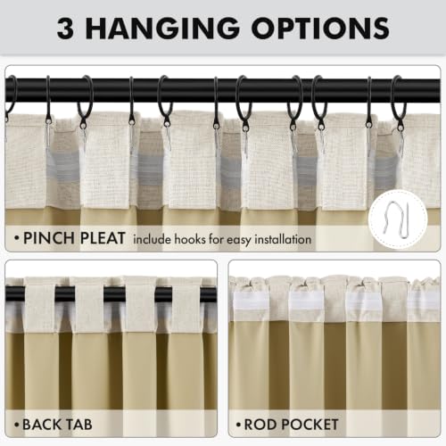 100% Blackout Linen Curtains 42 x 90 Inch Butter Cream 2 Panels (Butter Cream / 42"W x 90"L (Pack of 2))