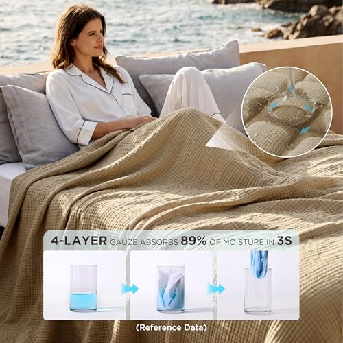 100% Cotton Muslin Blankets for Adults (04 - Light Brown / King (108" X 90"))