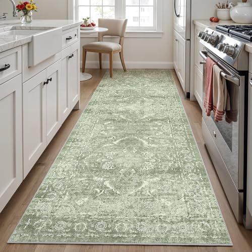 3x10 Washable Hallway Runner Rug (Muted Sage Green / 3x10)