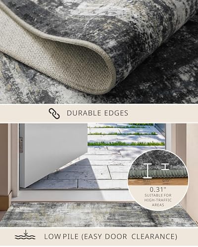2x3 Entryway Rug Small Modern Abstract Door Mat (Black Gold / 2' x 3' (Rectangular))