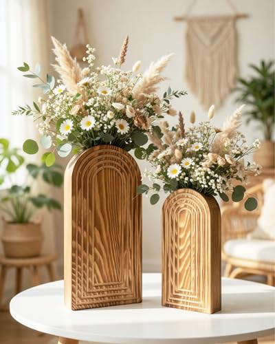 2 Pack Wooden Wall Vase Set (Black / Medium)