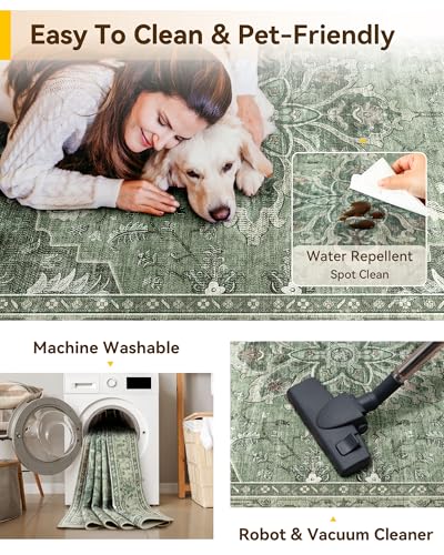 Washable Area Rug (Green/Dark Green/Gray / 6' x 8' (Rectangular))