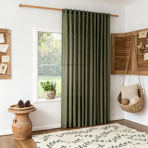 Curtains for Living Room 84 Inches Long Semi Sheer Light Filtering Privacy Drapes Linen Look Textured Boho Home Decor (100"W x 84"L (Pack of 1) / Olive Green-new)