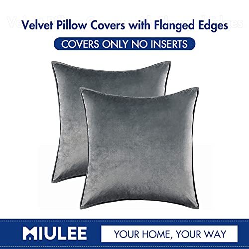 Decorative Dark Grey Velvet Euro Sham Throw Pillow Covers 24x24 Inch (24" x 24" (Pack of 2) / Dark Grey)