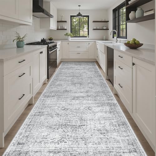 Washable Hallway Runner Rug 4x10 Kitchen Entry Rugs Non (Grey / 4' x 10' (Runner))