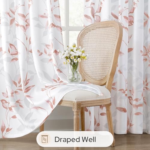 Non-See-Through Pink and White Privacy Sheer Curtains (Leaves-pink / 52"W x 84"L (Pack of 2))