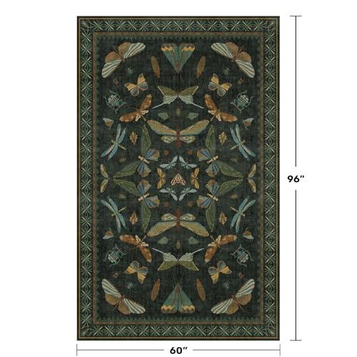 Black and Green Rug 5x8 for Living Room (5' x 8' (Rectangular) / Dark Green)