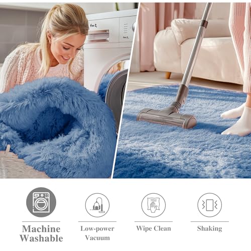 Blue Round Rugs for Bedroom (6 Ft Round / Blue)