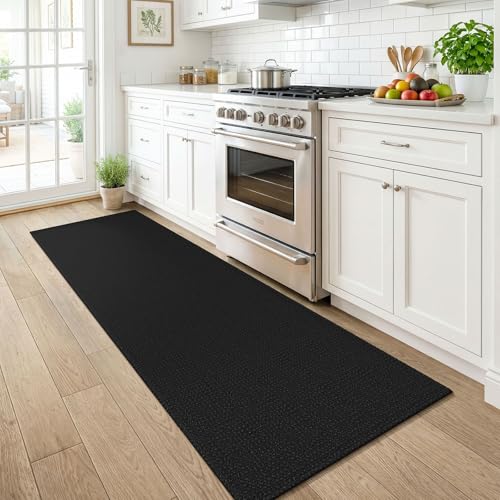 Runners for Hallways 2x6 ft Washable Kitchen Runner Non Slip Rubber Backed Hall Runners Cotton Entryway Runner Rugs Floor Carpet for Indoor Backdoor Bedroom Kitchen (Black/Dark Grey / 2' x 6' (Runner))