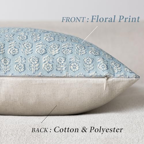 Decorative Floral Print Throw Pillow Covers 20×20 Inch (20" x 20" (Pack of 2) / Sky Blue)