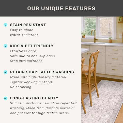 Boho Washable 5x7 Living Room Rug (5' x 7' (Rectangular) / Light Gray / Sage)