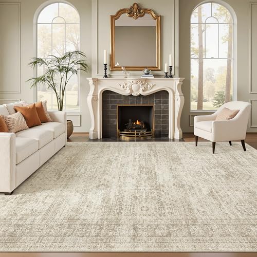 Washable Area Rug 8x12 Large Soft Beige Rugs for Living Room (Beige / 8' x 12' (Rectangular))