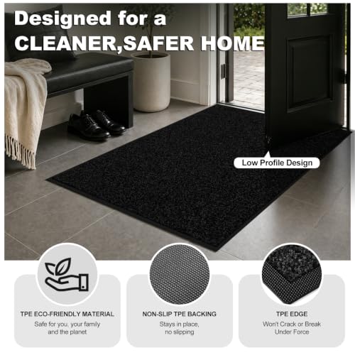 Super Absorbent Front Door Mat (Pure Black / 1'5" x 2'6" (Rectangular))
