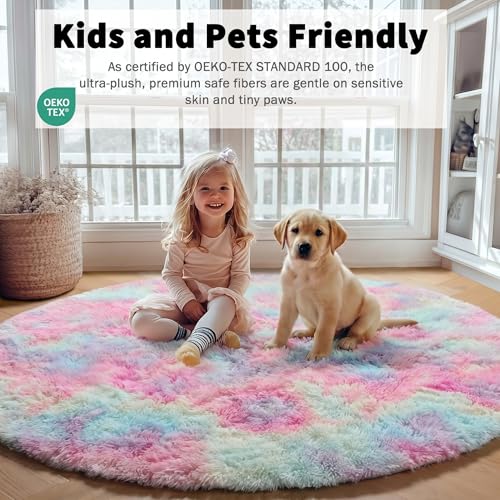 Rainbow Round Area Rugs 5ft (Colorful Rainbow / 5' (Round))