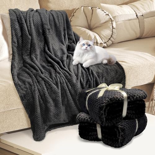 4 Pack Fleece Throw Blankets 50x60 Inches (Black / Throw(50''x60''))