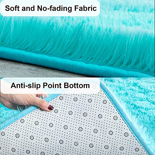 Super Soft Shaggy Rugs Fluffy Carpets (4' x 6' (Rectangular) / Blue)