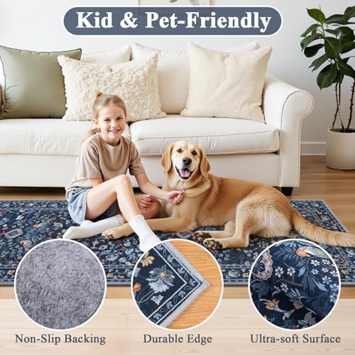 HEBE Hallway Runner Rug 2'x8' (Indigo Blue / 2' x 8' (Rectangular))