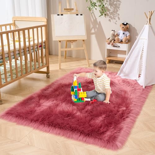 Ultra Soft Fluffy Shaggy Area Rug Faux Fur Rug Chair Cover Seat Pad Fuzzy Area Rug for Bedroom Floor Sofa Living Room (Blushpink / 4' x 6' (Rectangular))