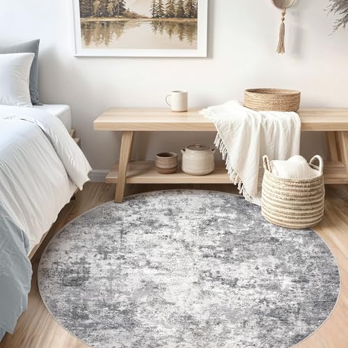 5ft Round Area Rug Living Room Rugs (Grey / 5' (Round))