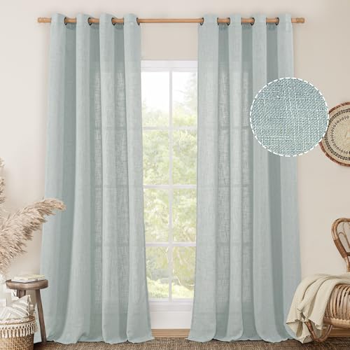 Semi Sheer Linen Curtains 95 Inch Length for Living Room 2 Panels (52"W x 95"L (Pack of 2) / Greyish Blue)