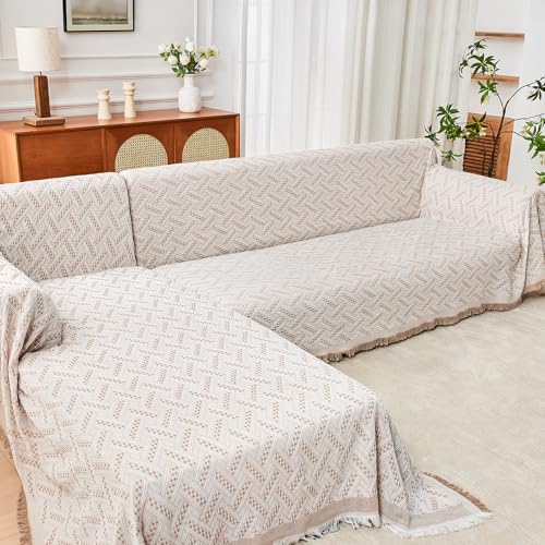 2 Piece Sectional Couch Cover for L Shape Sofa Khaki White XL (Khaki White / X-Large)