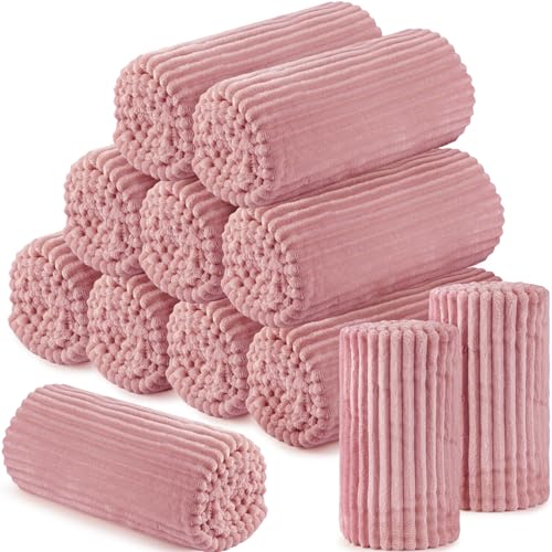12 Pcs Flannel Blankets Bulk (Dusty Pink)