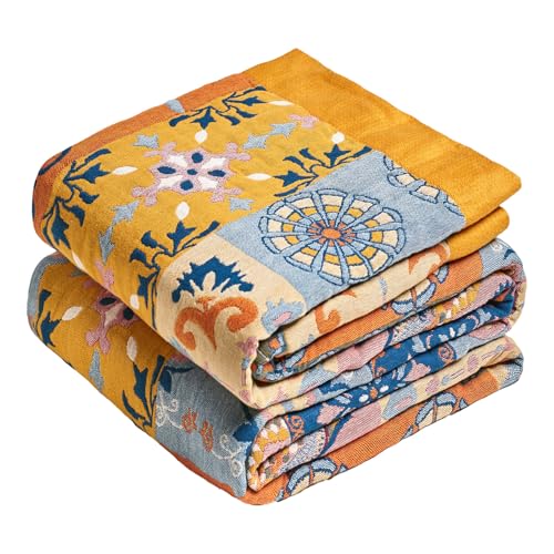 Boho Throw Blanket 60"x80" Fall Cotton Roman Blanket for Couch (Roman Fret / 60"x80")