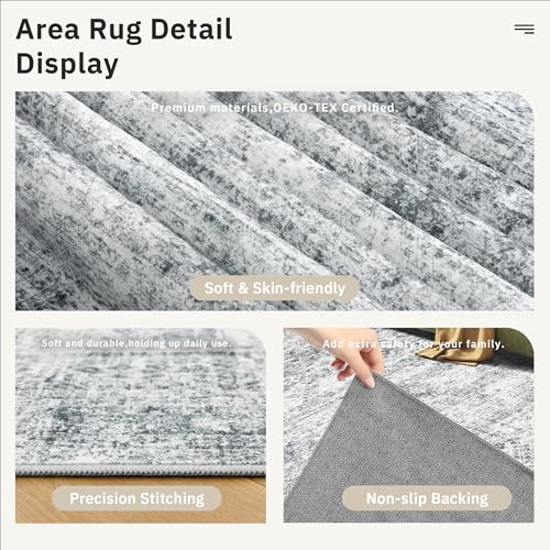 9x12 Area Rugs for Living Room Washable Rug Non (Grey / 9' x 12' (Rectangular))