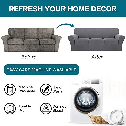 4 Piece Sofa Covers for 3 Cushion Couch Sofa Slipcover Soft Couch Cover for Dogs (Sofa (3 Cushion) / Charcoal Gray)