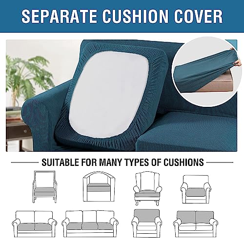 3 Piece Stretch Sofa Covers for 2 Cushion Sofa Couch Covers for Living Room Sofa Slipcovers (Medium-XL / Deep Teal)