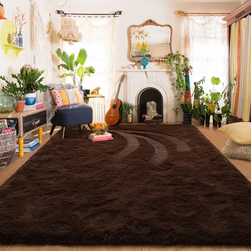 Shag Fluffy Area Rug for Bedroom Girls Living Room (5'3" x 7'7" (Rectangular) / Brown)