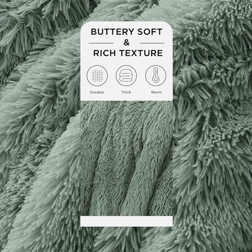 Faux Fur Fluffy Sherpa Blanket Couch Throw Sage Green 50"x60" (12- Sage Green / Throw (50" X 60"))