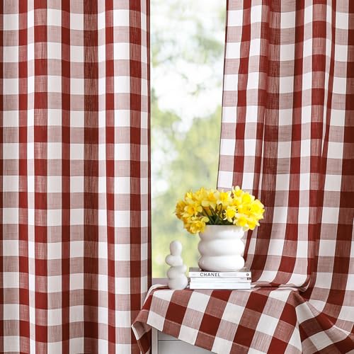 Red White Gingham Buffalo Plaid Grommet Curtains 63 Inch Length (Red/White / 40"W x 63"L (Pack of 2))