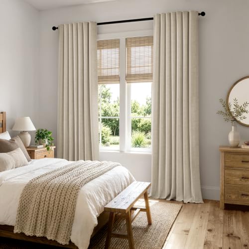100% Blackout Linen Curtains 42 x 96 Inch Cobblestone 2 Panels (Cobblestone / 42"W x 96"L (Pack of 2))