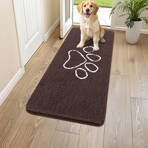 Dog Door Mat for Muddy Paws (47"X24" / Brown and White)