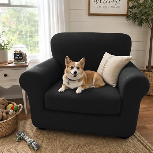 2 Piece Stretch Armchair Sofa Cover (31"-46"(1 Cushion) / Black)