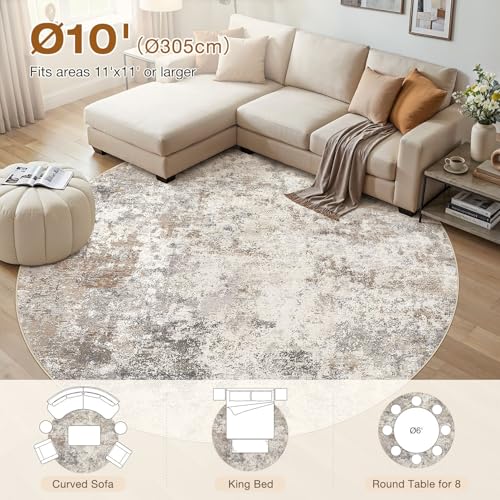 10ft Round Area Rug Living Room Rugs (Brown Grey / 10' (Round))