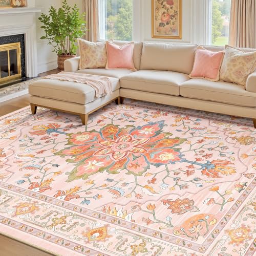 Washable Area Rug (Pink/Light Pink/Colorful / 8' x 10' (Rectangular))