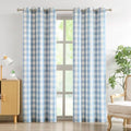 Beige Dusty Blue Buffalo Plaid Semi Sheer Grommet Curtains 90 Inch (Dusty Blue/Beige / 40"W x 90"L (Pack of 2))