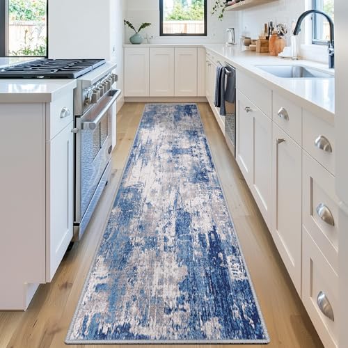 Washable Runner 2'x8' Abstract Area Rug for Hallway Blue Gray (Blue/Gray / 2' x 8' (Runner))